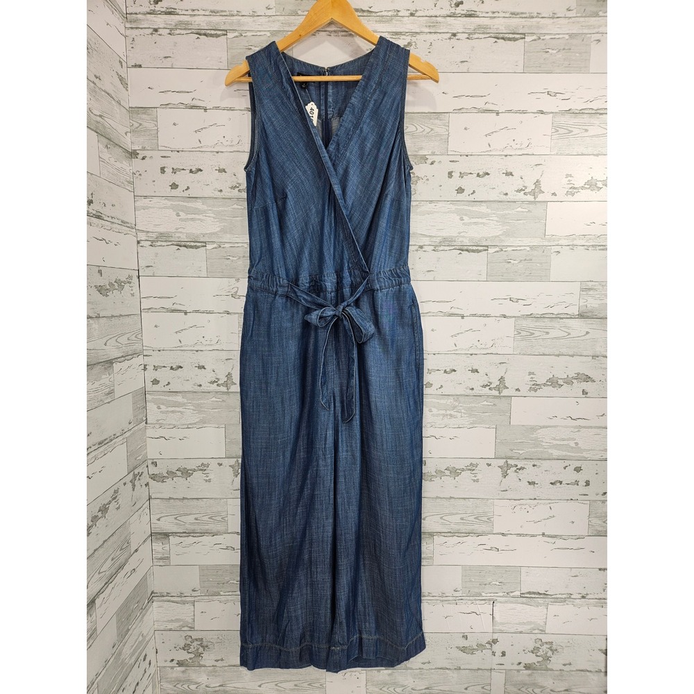 Talbots Womens Blue Tencel Lyocell Wide Leg Wrap Jumpsuit Size 6 Chambray Look